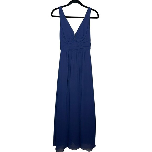 LuLu's Women's XS Sleeveless Plunging Neck Chiffon A-Line Maxi Dress Navy Blue - Picture 1 of 16